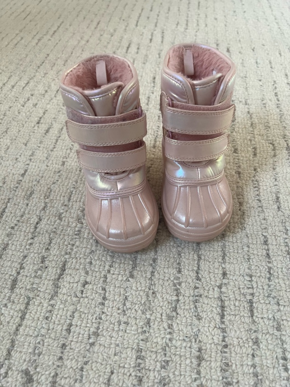 Kids Pink Shimmer Winter Boots - Cozy Faux Fur Lined